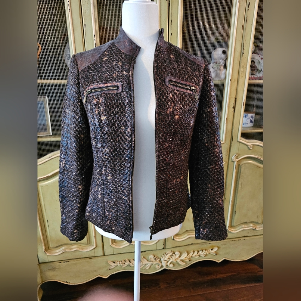 Chico's Metallic Bronze Tweed Jacket